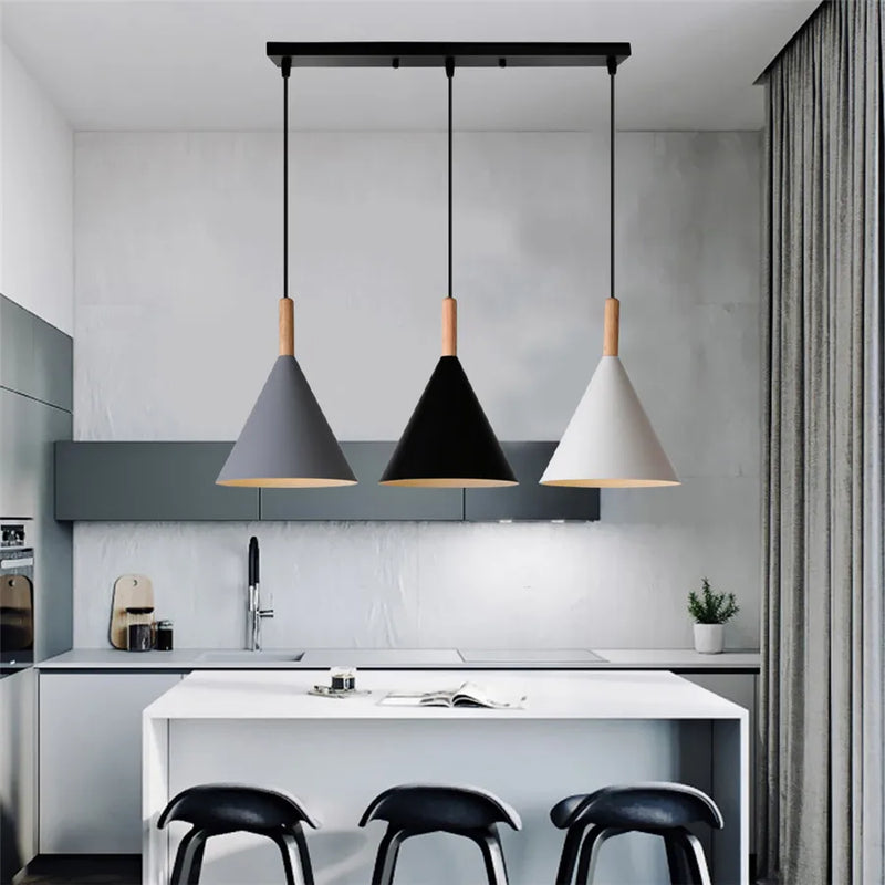 Afralia™ Wood Pendant Light Domeshade for Home Kitchen Island Nordic Hanging Lamp