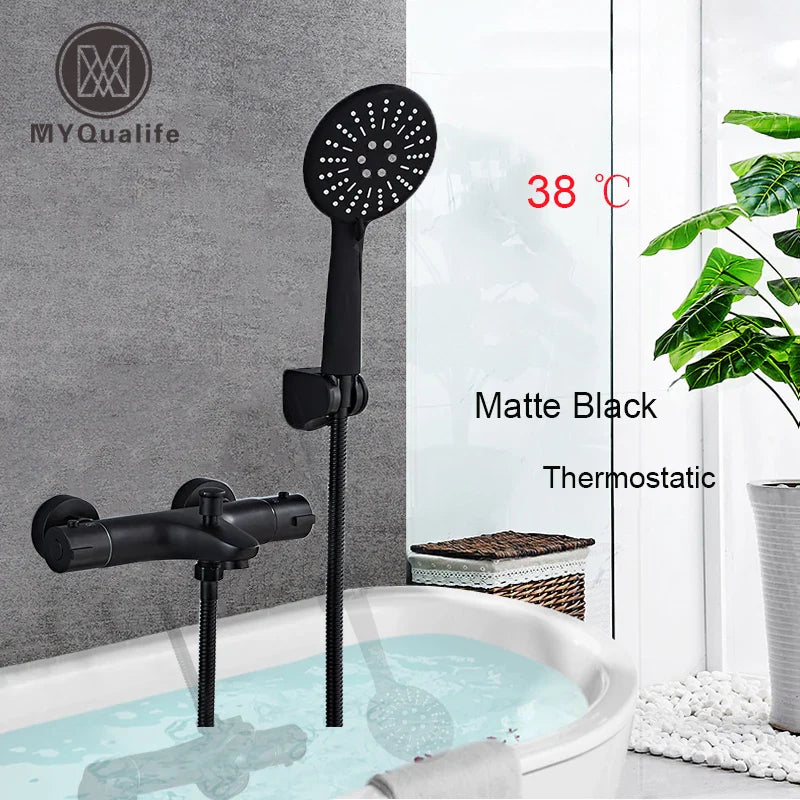Afralia™ Thermostatic Dual Handle Shower Mixer Faucet with Handheld Bath Shower Set