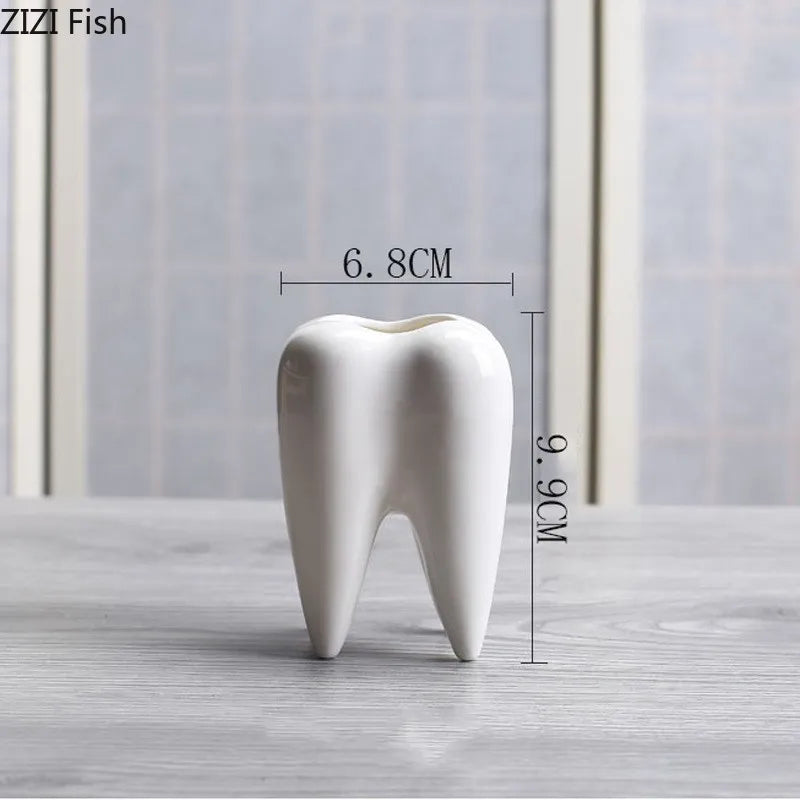 Afralia™ Ceramic Tooth Flowerpot: Cute Cartoon Handicraft Decoration Home Accessory