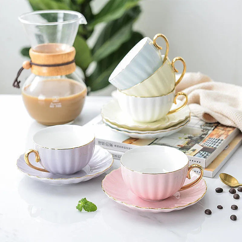 Afralia™ Pink Bone China Coffee Cup Set 200ML English Afternoon Tea Cups Party Coffeeware