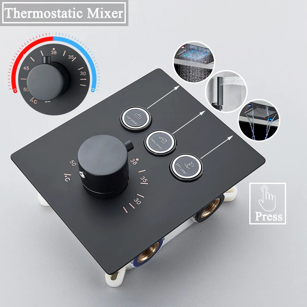 Afralia™ LED Thermostatic Shower System with Remote Control and Ceiling Mount