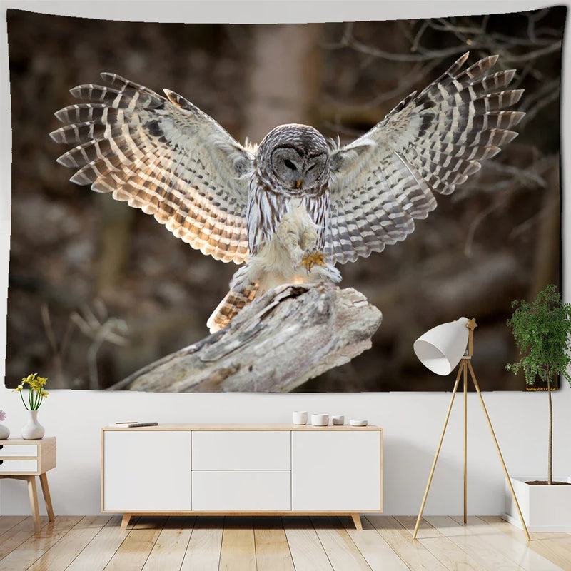 Afralia™ Owl On Tree 3D Tapestry - Abstract Mysterious Psychedelic Aesthetic Room Decor