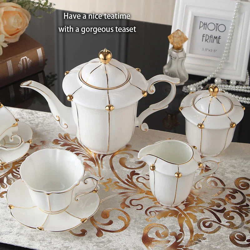 Afralia™ Elegant Bone China Tea Set Luxury Porcelain Coffee Pot Creamer Sugar Bowlcaffold