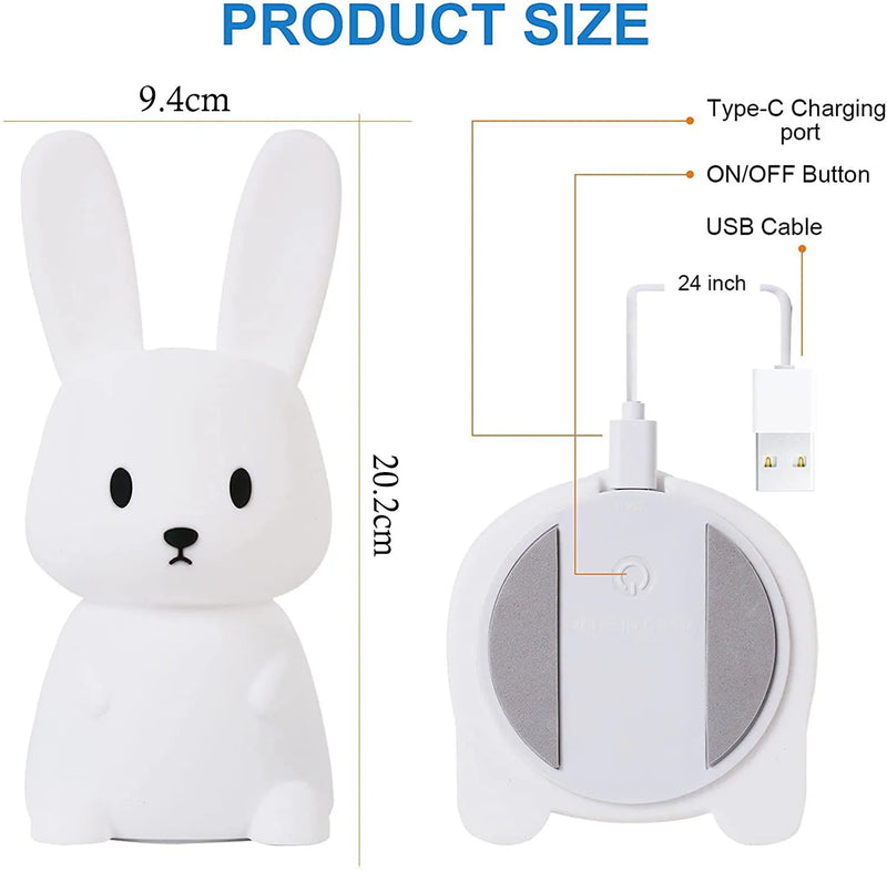 Afralia™ Rabbit Cartoon Silicone Night Light - Dimmable, Rechargeable, Kids Bedroom Gift