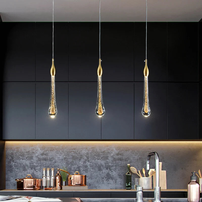 Afralia™ Water Drop LED Gold Chandelier for High Ceiling, Staircase Lighting