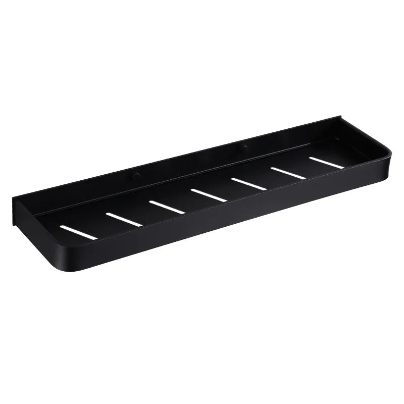 Afralia™ Black Aluminum Bathroom Corner Shelf Wall Mounted Storage Holder