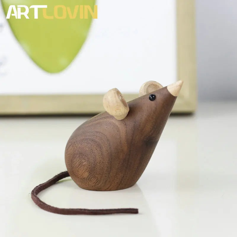 Afralia™ Wooden Cat and Mouse Figurines: Modern Luxury Home Decor Ornaments