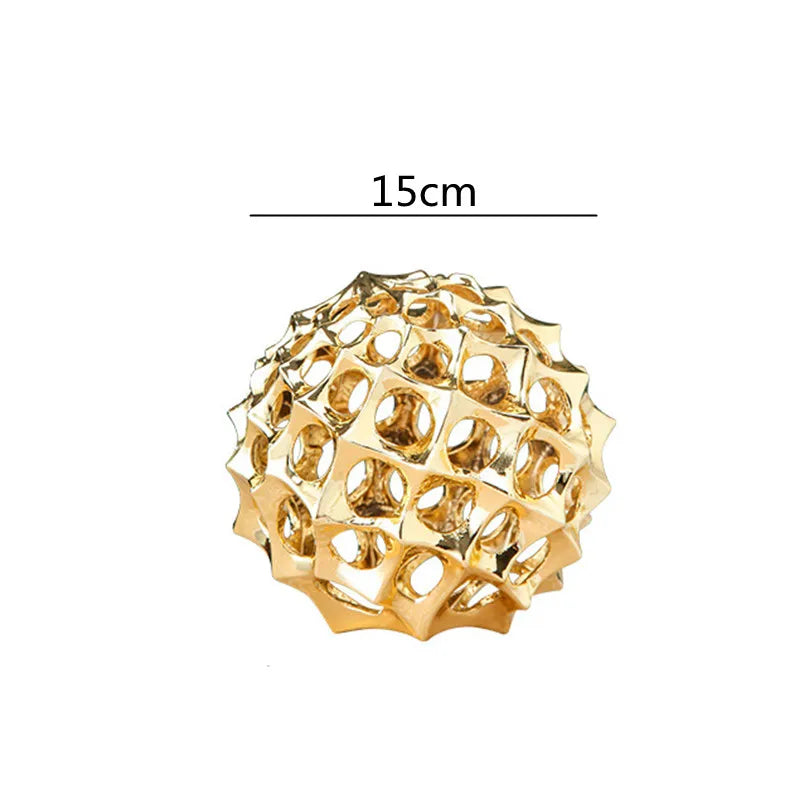 Afralia™ Golden Metal Hollow Ball Spike Abstract Ornament Home Decor