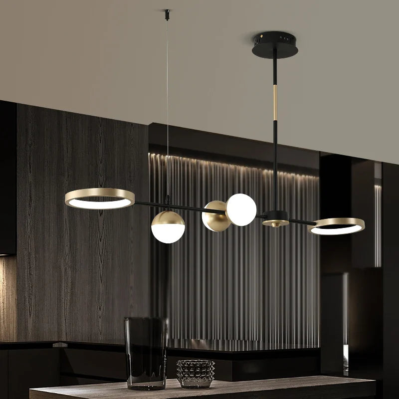 Afralia™ Black Gold Minimalist Chandelier for Dining Room Home Decor