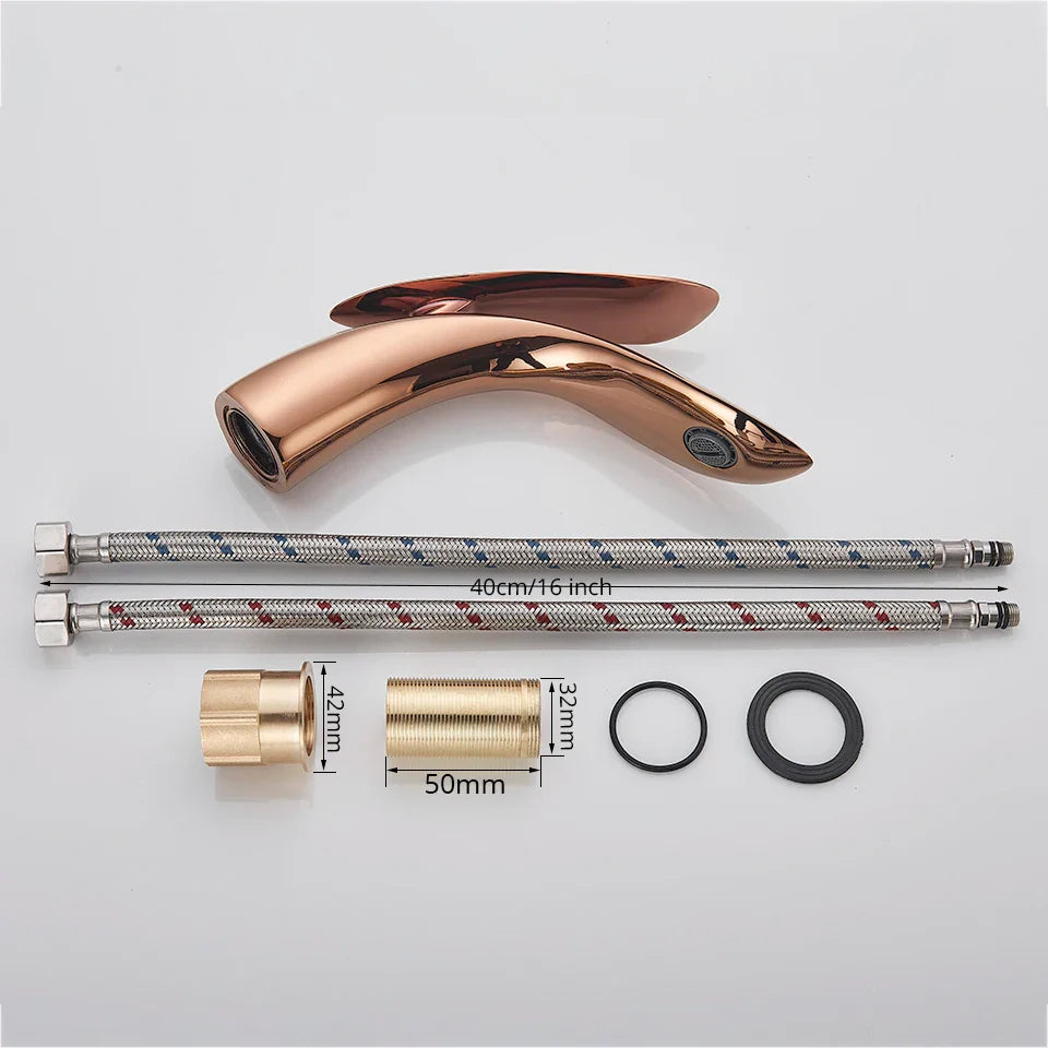 Afralia™ Rose Gold Brass Basin Faucet: Single Handle Hot Cold Water Mixer Tap