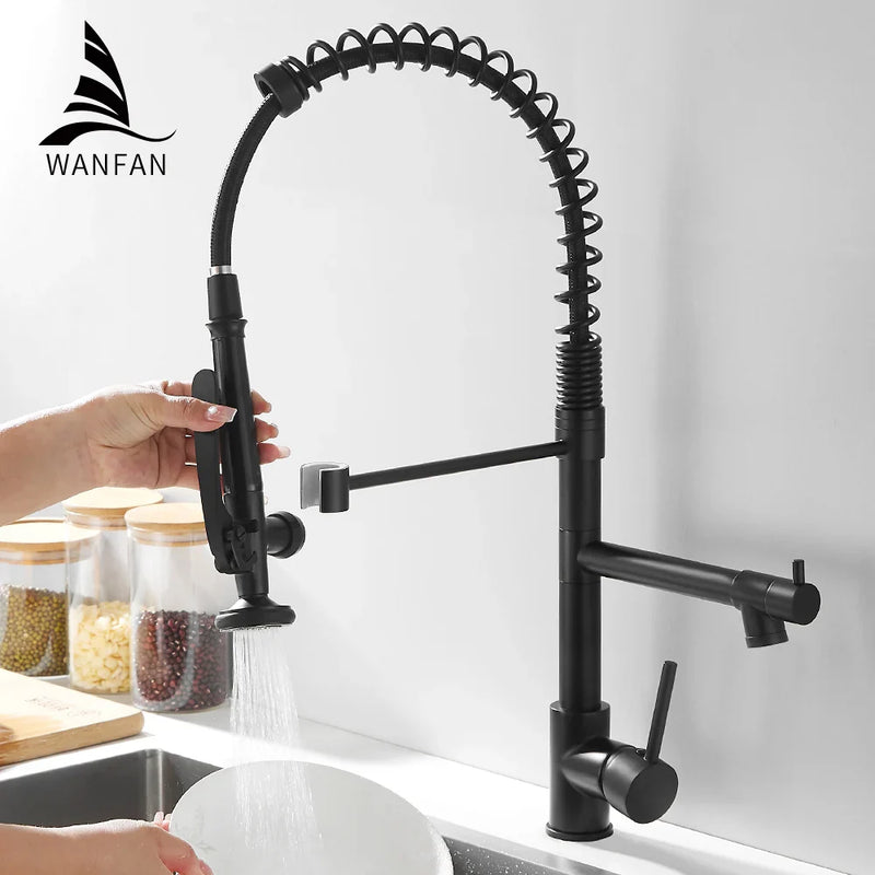 Afralia™ Matte Black Kitchen Faucet with Dual Pull Down Spout, Solid Brass Single Handle Sink Mixer