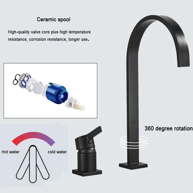 Afralia™ Matte Black Basin Faucet: Luxurious Brass Deck Mounted Gold Mixer Tap