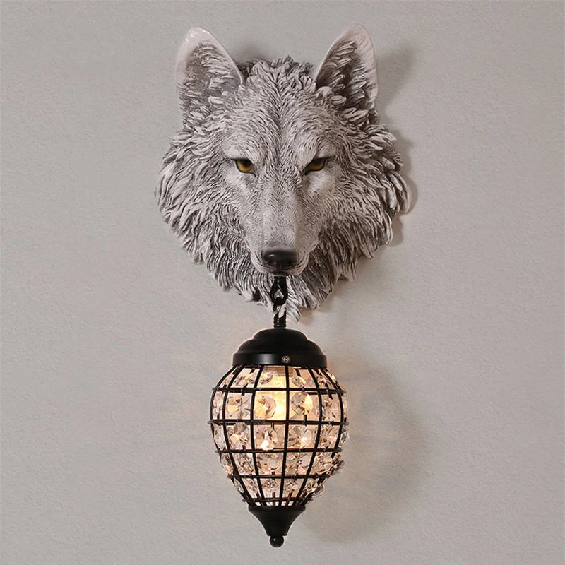 Afralia™ Resin Wolf Wall Sconce: Vintage Industrial LED Light for Home Art Decor