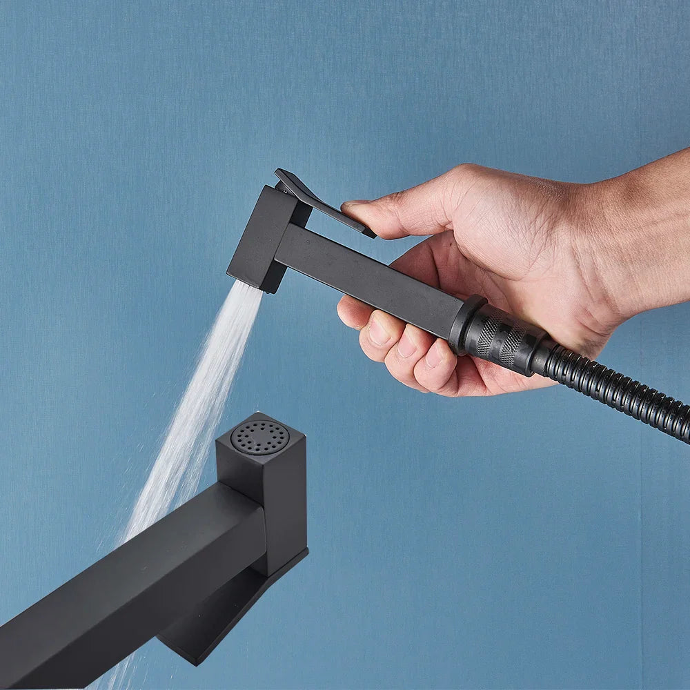 Afralia™ Brass Bidet Sprayer Faucet Set - Hot Cold Mixer, Wall Mounted Toilet Shattaf