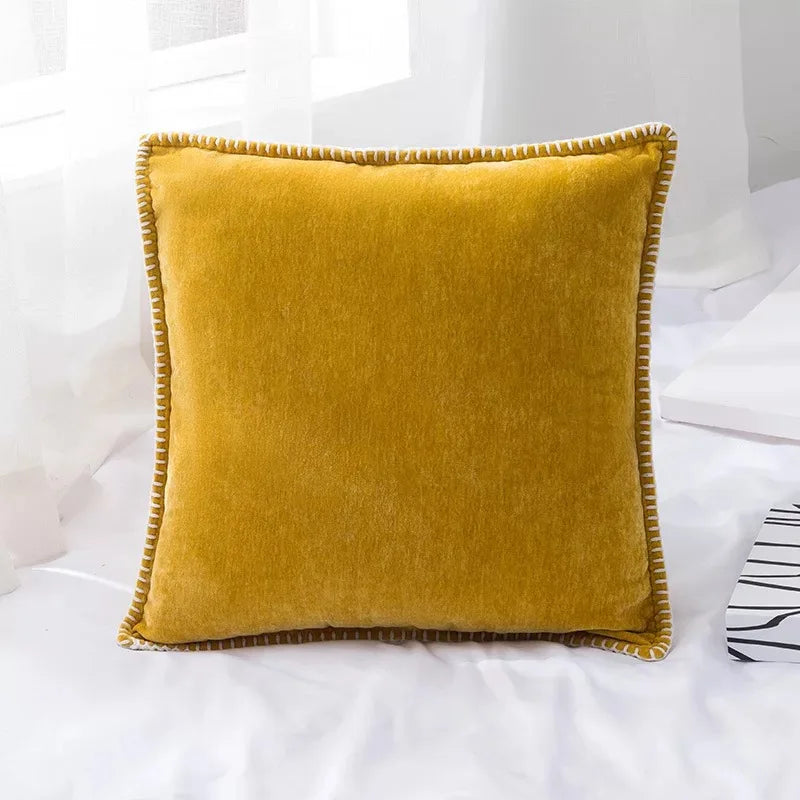 Chenille Fringe Cushion Cover in Pink Grey Mustard Yellow for Home Decor 45x45cm Afralia™