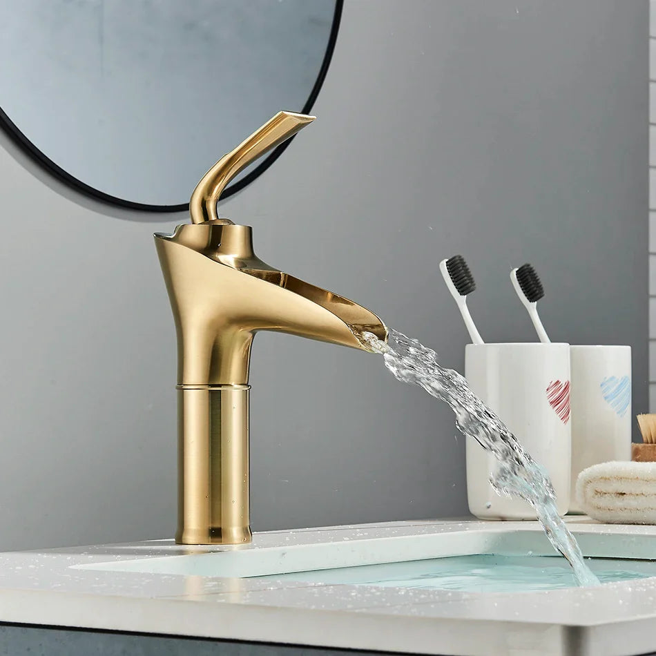Afralia™ Gold Waterfall Wine Glass Basin Faucet - Single Lever Bathroom Mixer