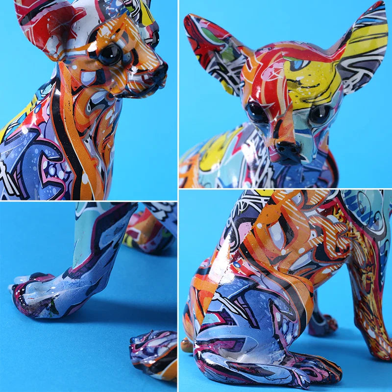 Afralia™ Bulldog Chihuahua Resin Statue: Creative Colorful Home Decor Ornaments