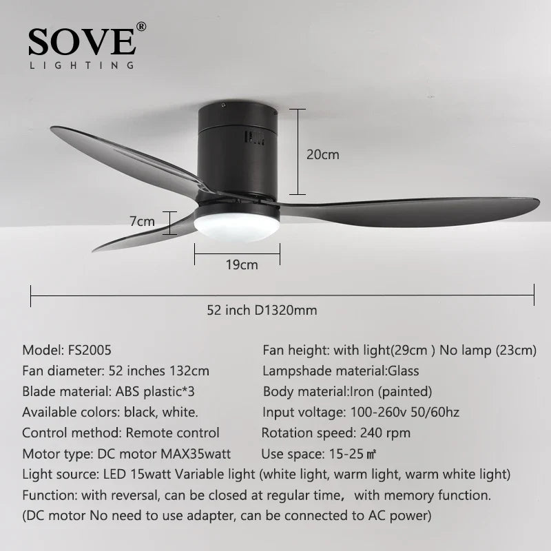 Afralia™ Village Ceiling Fan with Remote Control - LED Option, 220V/110V