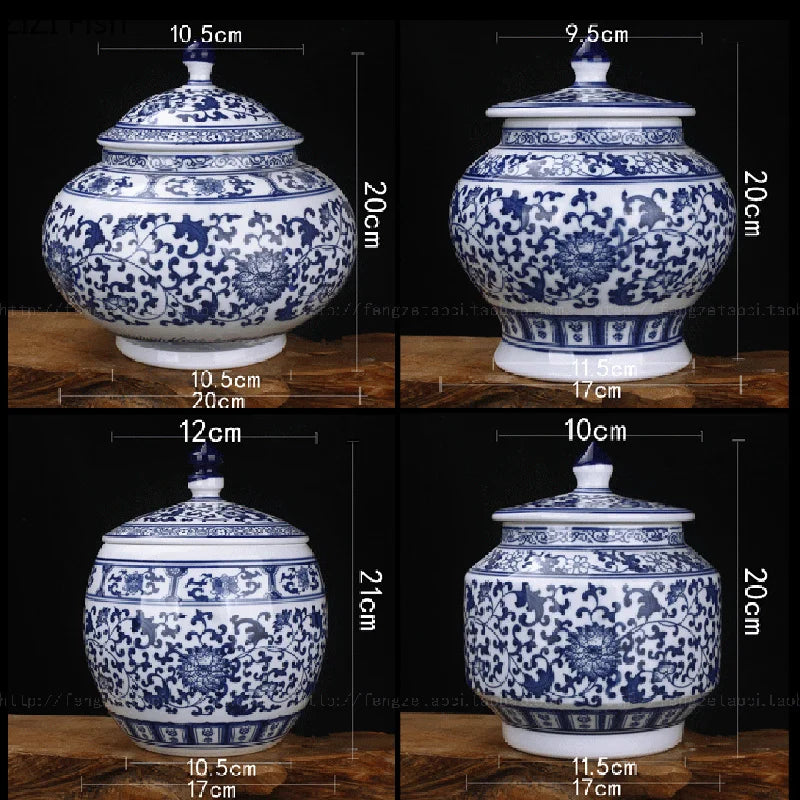 Afralia™ Blue White Porcelain Storage Tank for Living Room Decor & Small Objects.