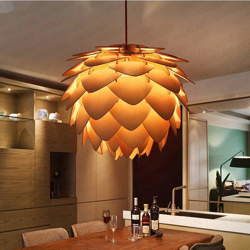 Afralia™ Nordic Pinecone Wooden Pendant Lights - Home Restaurant Decor Hanging Lamps