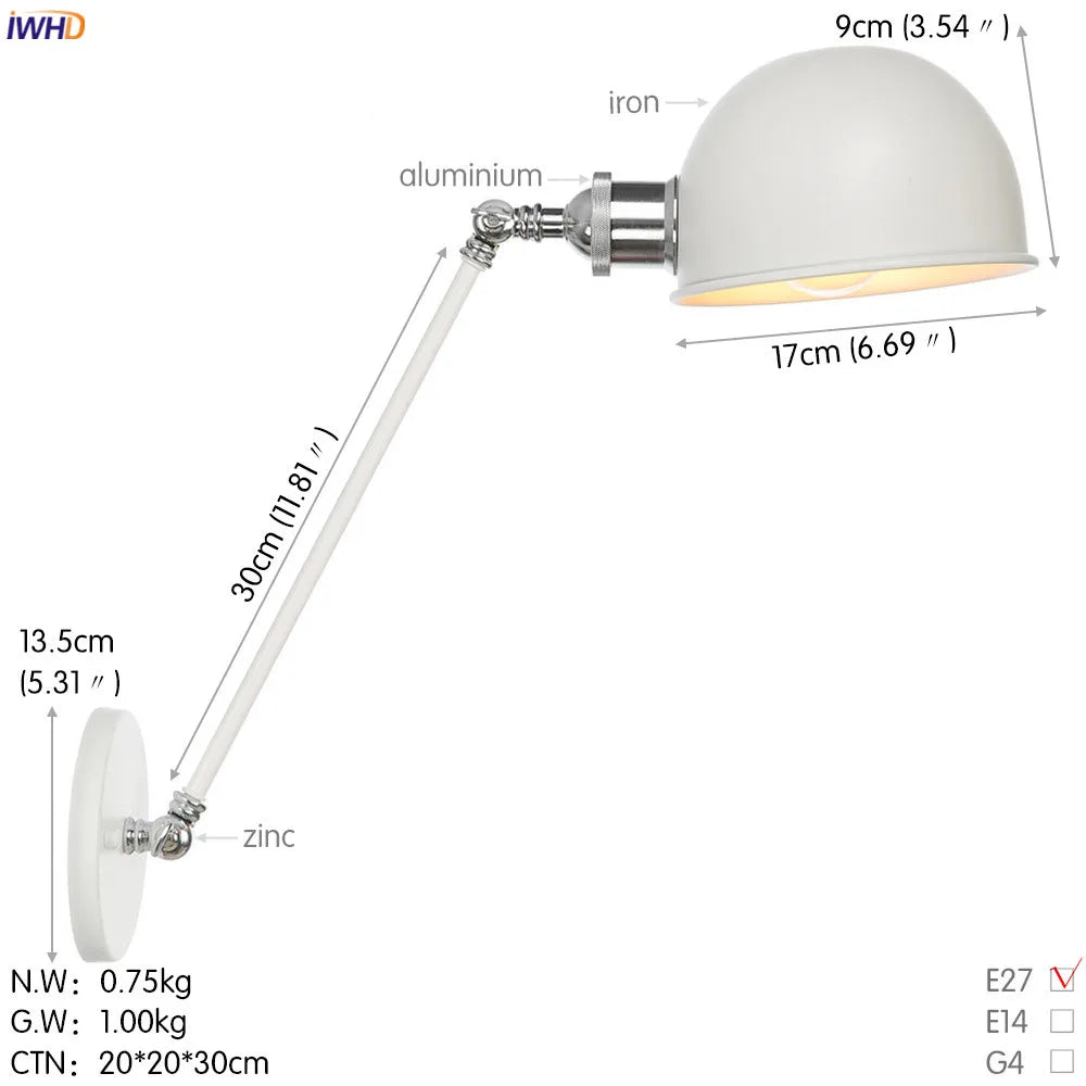 Afralia™ White Swing Arm Wall Light: Adjustable Vintage Industrial Sconce Luminaria