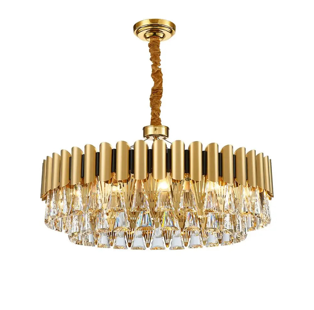 Afralia™ Golden Stainless Steel Crystal Chandelier | LED Round Oval Lustre Fixture