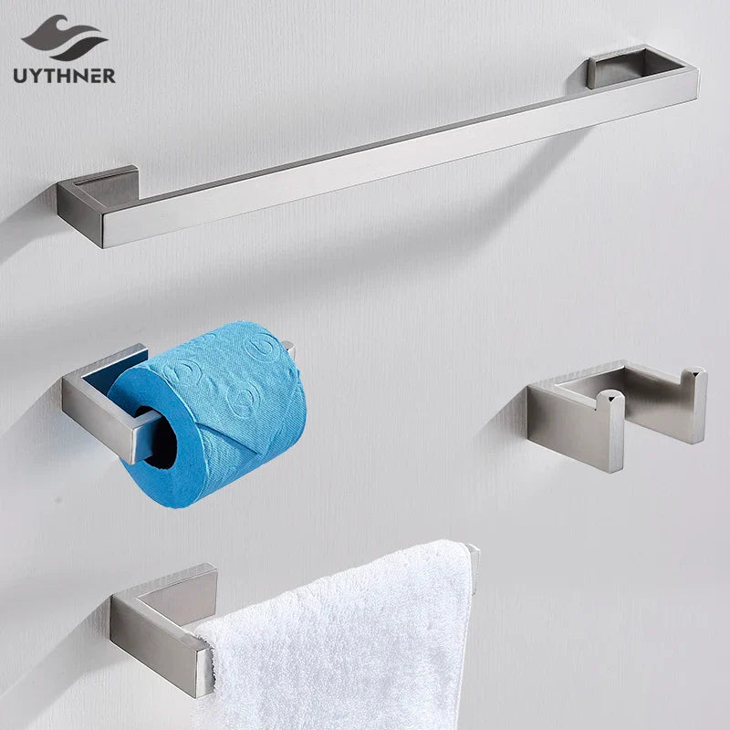 Afralia™ Brushed Bath Hardware Set: Robe Hook, Towel Bar, Shelf, Tissue Holder, Toothbrush Stand