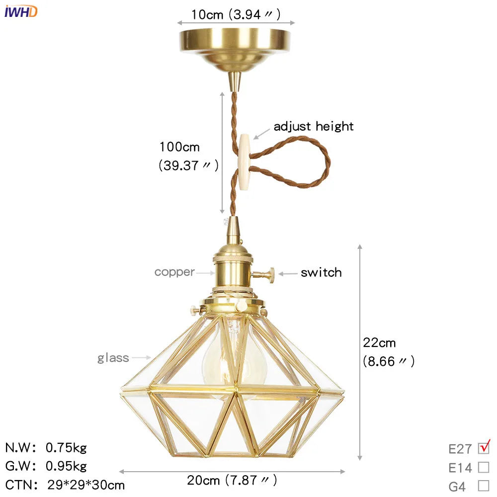 Afralia™ Glass Copper LED Pendant Light for Kitchen Cafe Living Room