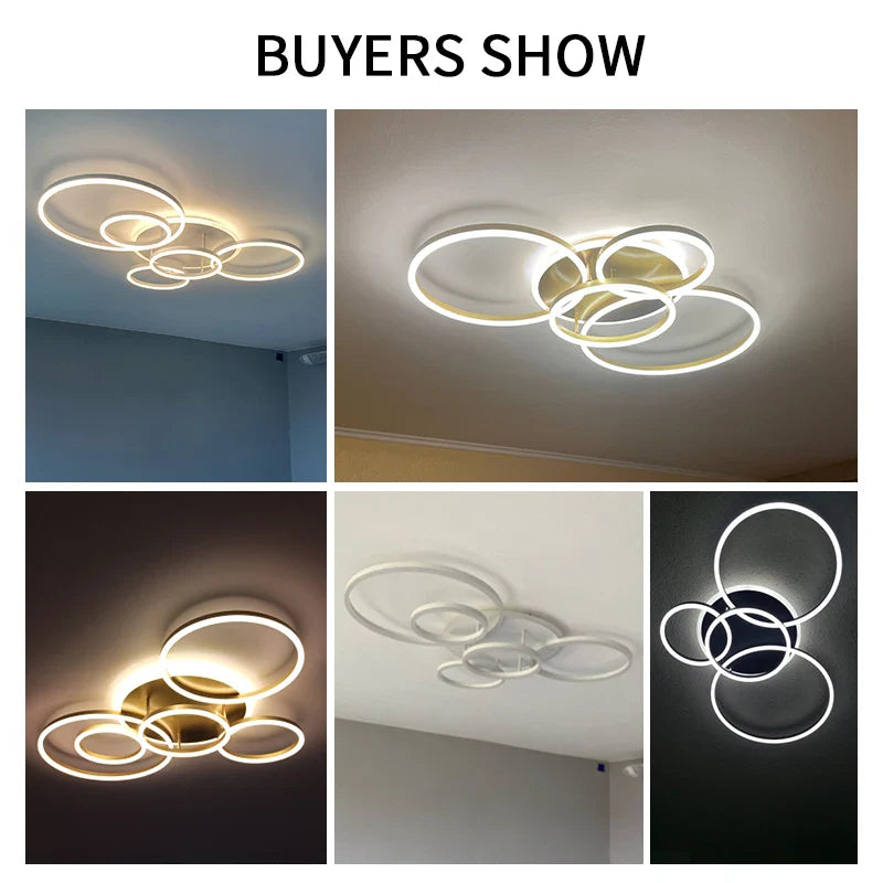 Afralia™ LED Rings Ceiling Chandelier for Decorative Living Room, Dimmable Indoor Lamps