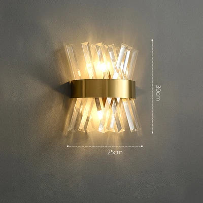 Afralia™ Art Deco LED Stainless Steel Crystal Wall Sconce, Bedroom Corridor Golden Black Wall Light