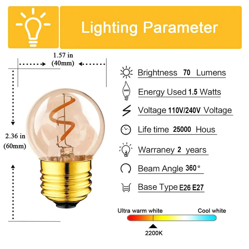 Afralia™ Spiral Filament LED Light Bulb G40 1W Dimmable E26 E27 2200K 10W Equivalent