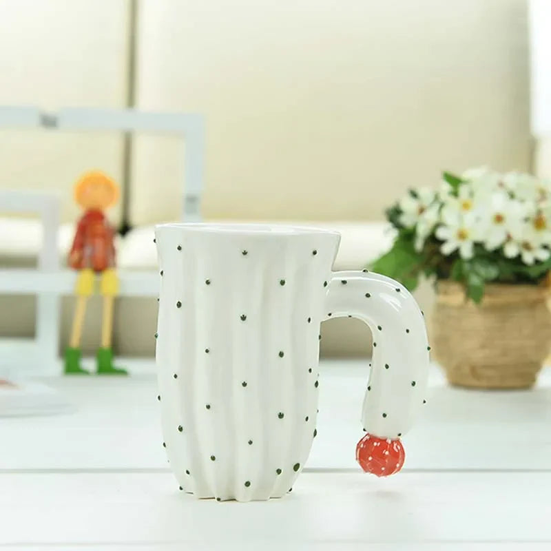 Afralia™ 3D Cactus Style Ceramic Mug with Special Handle - Tea, Coffee, Milk Cup