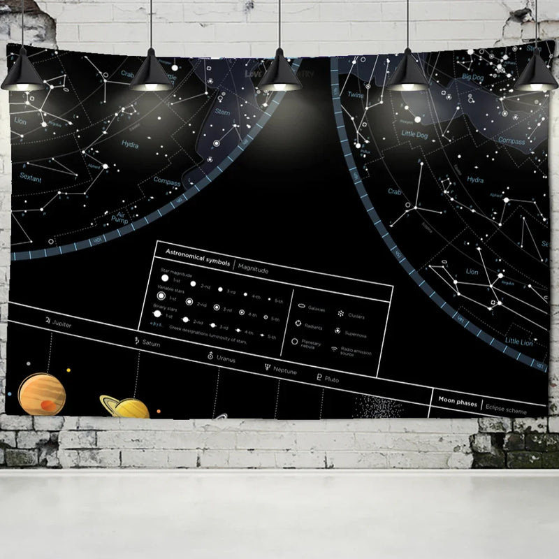 Afralia™ Interstellar Sky Map Constellations Tapestry- Black Galactic Wall Decor