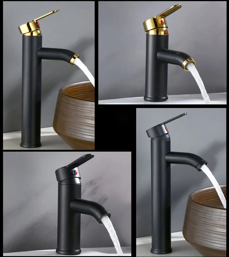 Afralia™ Matte Black Gold Bathroom Faucet Basin Mixer Tap Deck Mounted Lavatory Sink