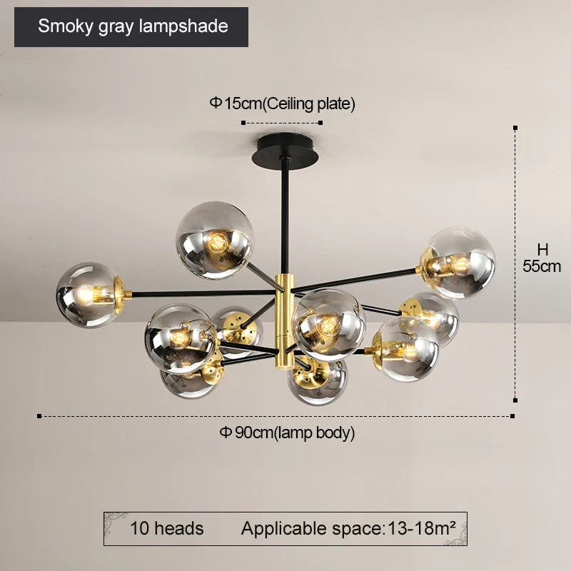 Afralia™ Glass Ball LED Chandelier: Retro Round Wrought Iron Indoor Lighting for Kitchen, Living Room, Farmhouse