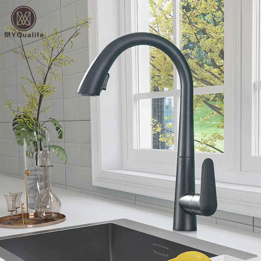 Afralia™ Black Kitchen Faucet Single Handle Pull Out Hot Cold Water Mixer Tap