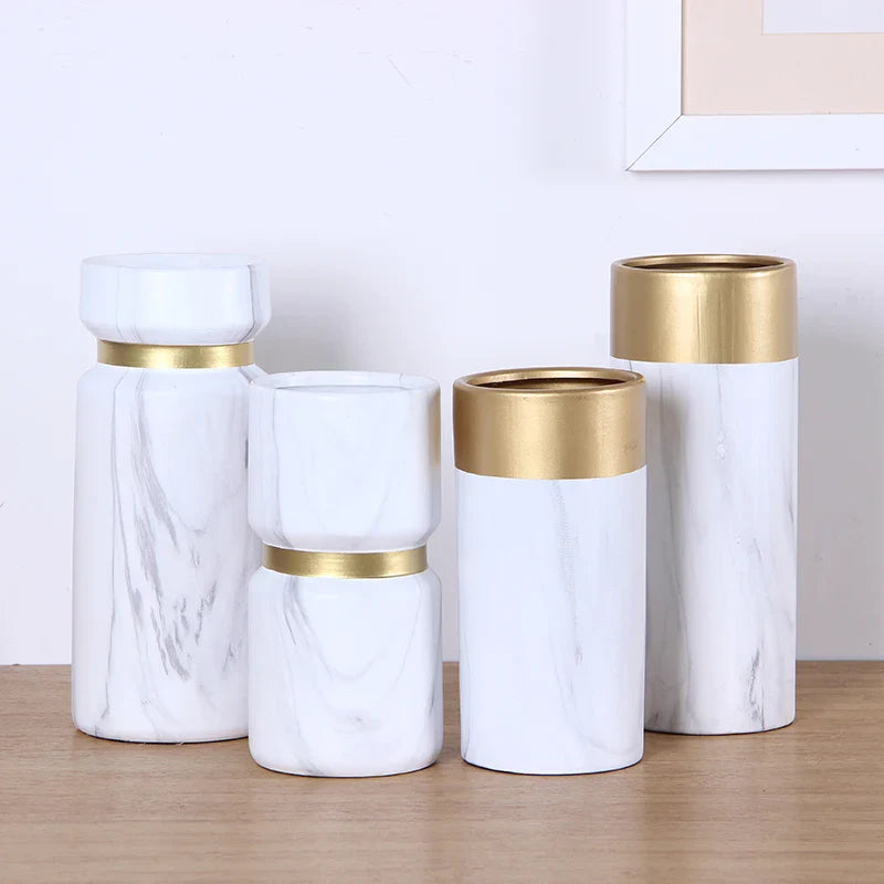 Afralia™ Nordic Marble Vase with Golden Rim - Modern Ceramics Home Decor