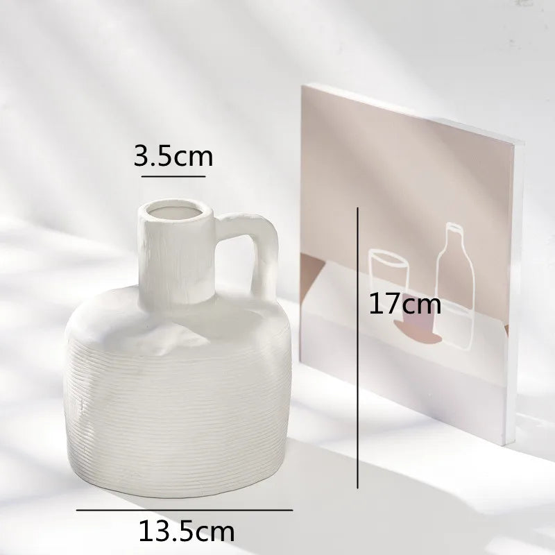 Afralia™ Stoneware Ceramic Vase with Handle - Vintage Flower Arrangement Decor Ornament