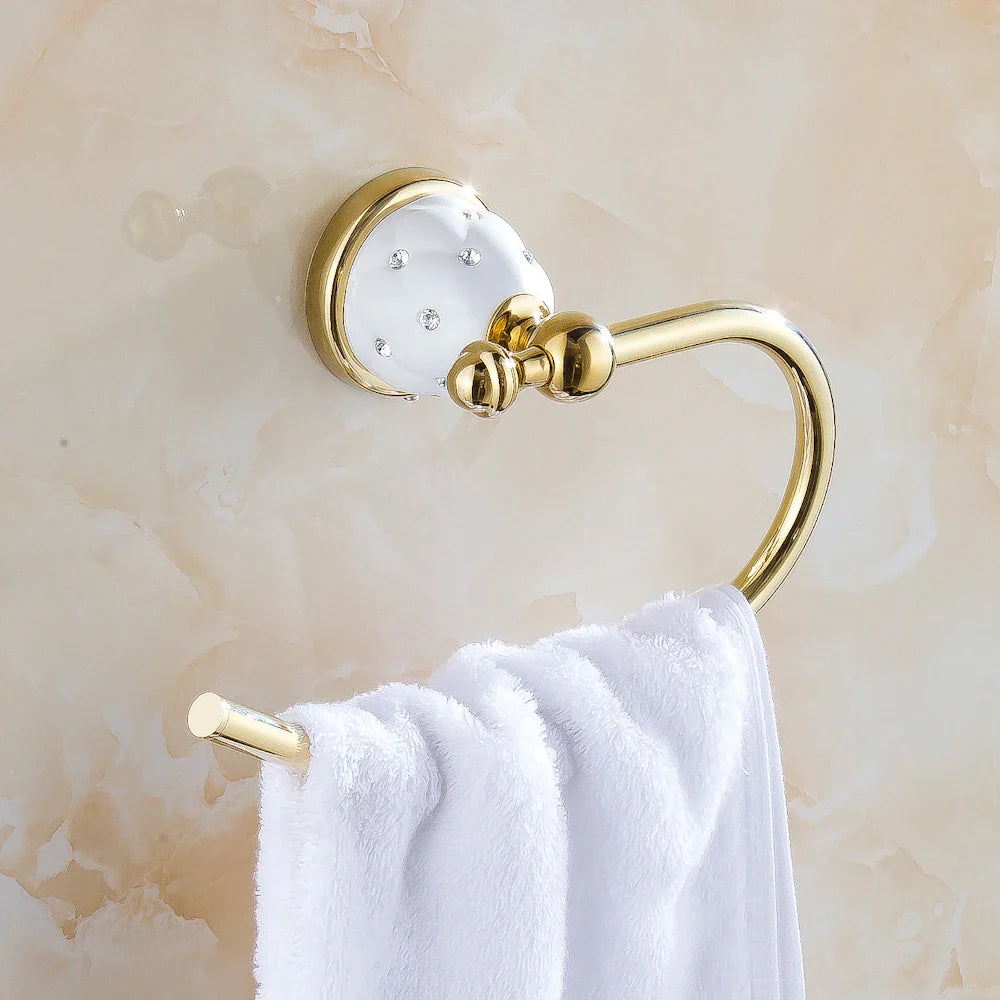 Afralia™ Golden Bath Hardware Set: TP Holder, Towel Rack, Tissue Holder, Cup Holder, Robe Hook