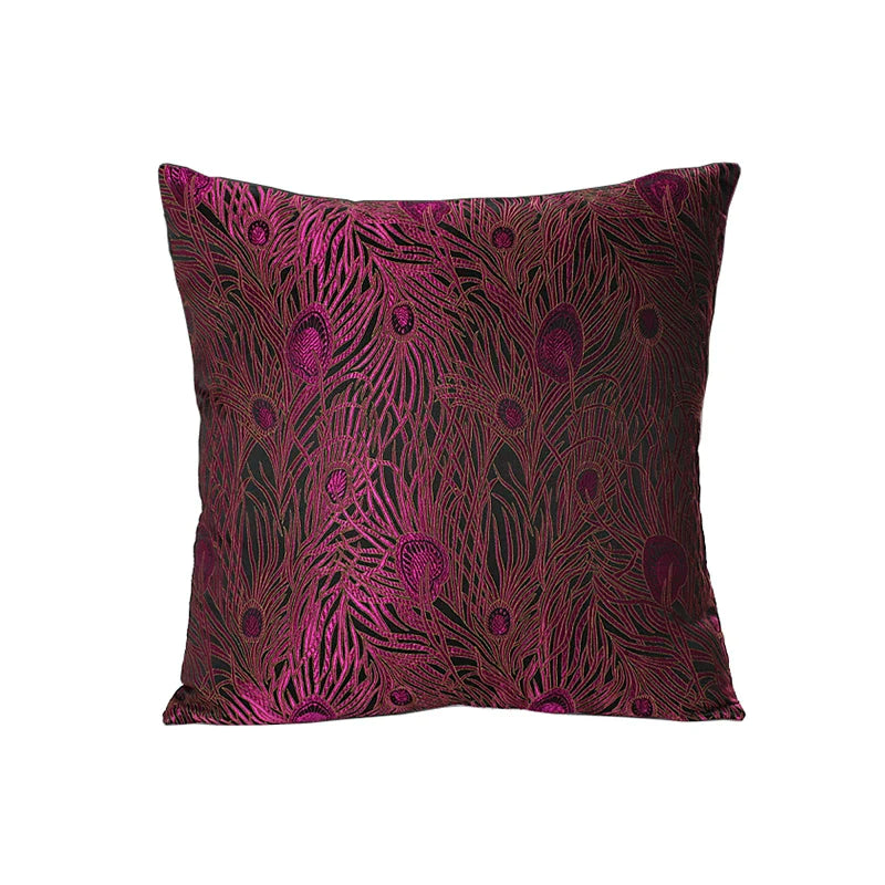 Afralia™ Peacock Feathers Jacquard Satin Brocade Cushion Cover 50x50cm