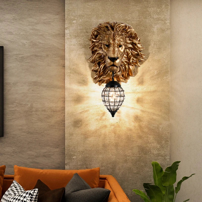 Afralia™ Nordic Lion Resin Wall Lamp | Luxury Indoor Black Gold Sconce for Kitchen & Bedroom