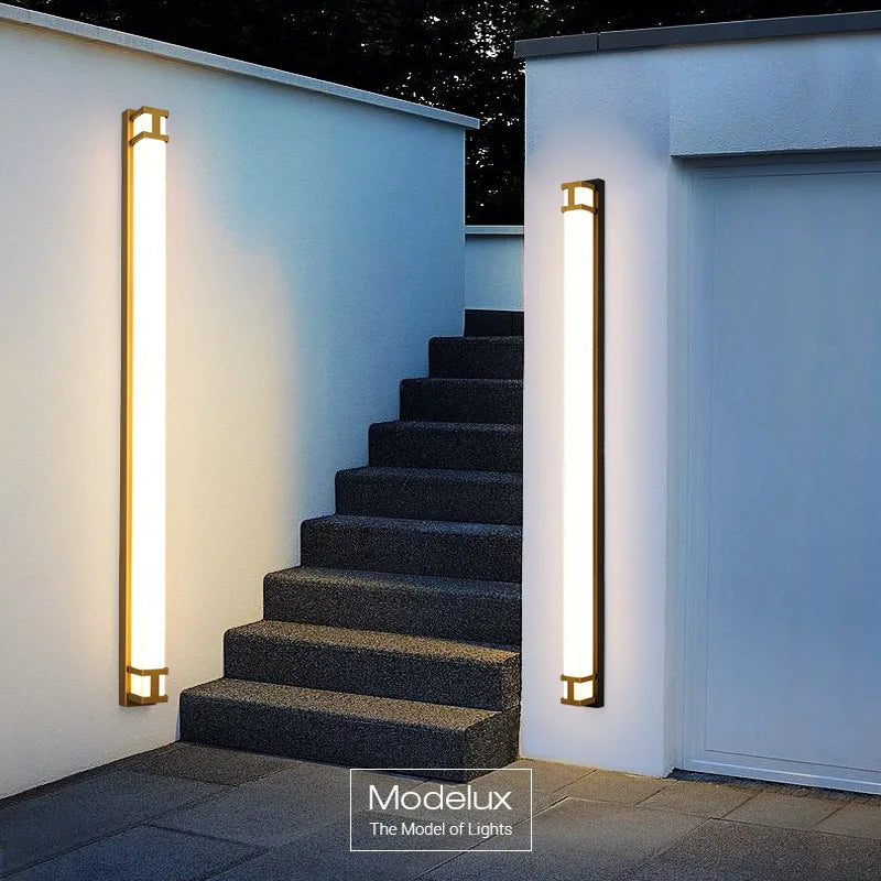 Afralia™ LED Outdoor Wall Light Modern Waterproof IP65 Garden Wall Lamp Black Gold Sconce