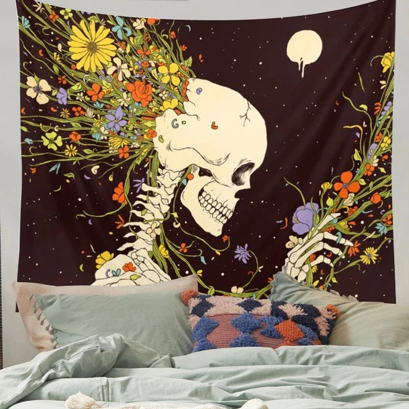 Afralia™ Skull Moon Mandala Tapestry Floral Wall Hanging Blanket