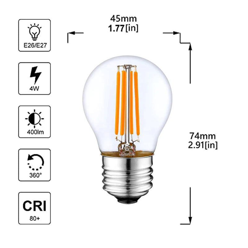 Afralia™ G45 4W E27 Dimmable LED Globe Bulb, Vintage Edison Style, 2700K-6000K