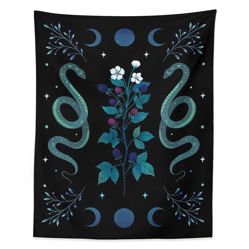 Afralia™ Moon Phase Wall Hanging Tapestry in Olive Leaf Green & Black - Boho Room Decor