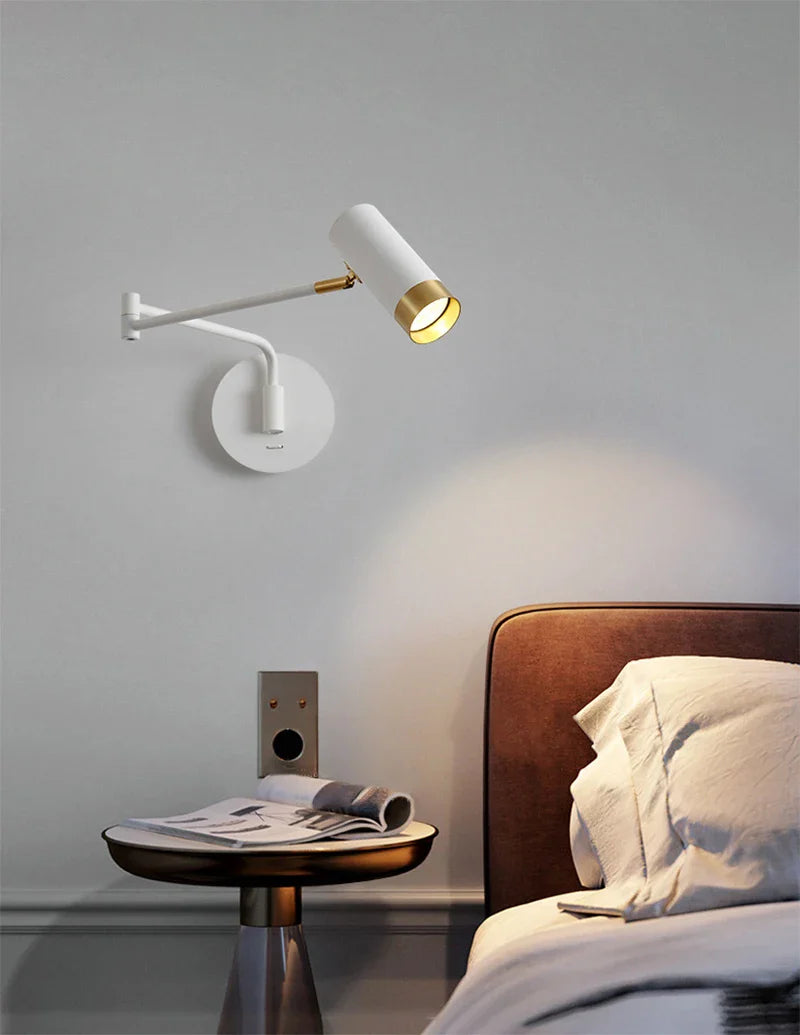 Afralia™ Swing Arm Bedside Wall Lamp White Black Post-modern Interior LED Reading Light