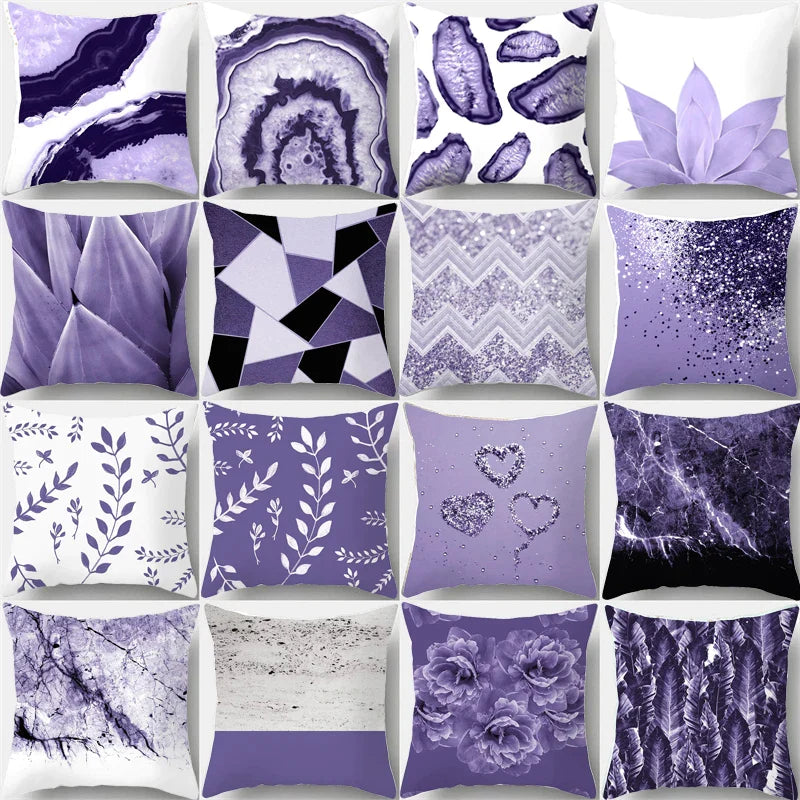Afralia™ Purple Geometric Heart Charms Pillow Case: Chic Home Decor in Marble-inspired Design