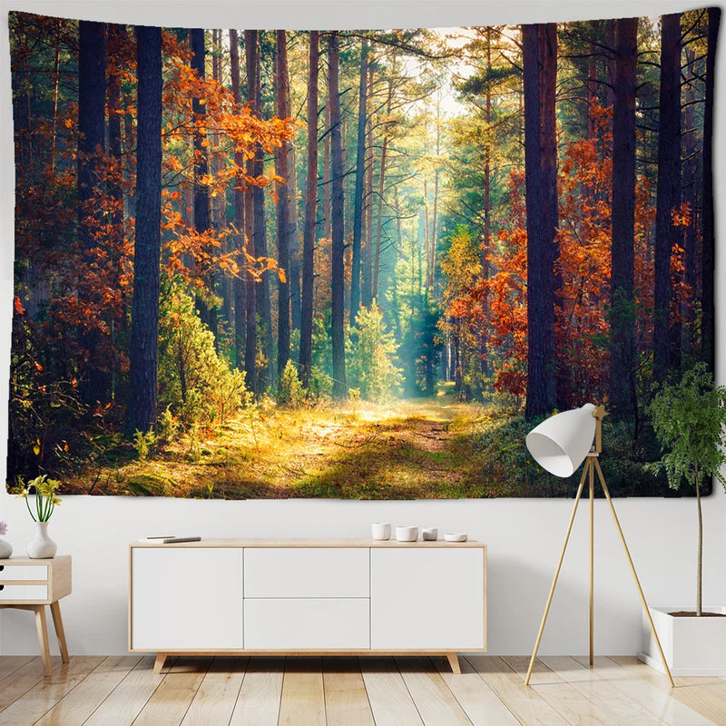 Afralia™ Sunlit Forest Tapestry Wall Hanging, Bohemian Home Decor & Bedspread