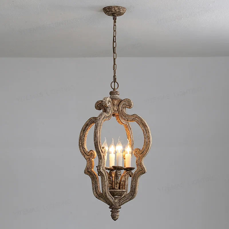 Afralia™ Vintage Wooden 4-Light Chandelier for Living Room, Kitchen, Dining, and Master Bedroom