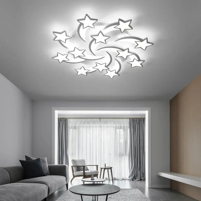 Afralia™ Modern Star LED Chandelier Lights With Remote Control for Home Indoor Lighting